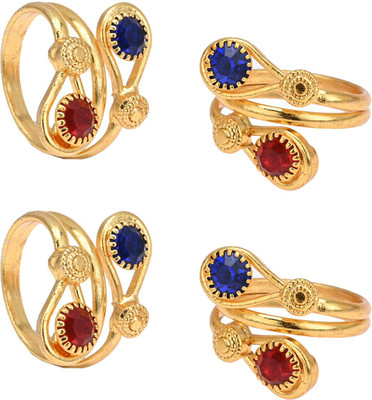 AanyaCentric Alloy Ruby, Sapphire Gold Plated Toe Ring Set