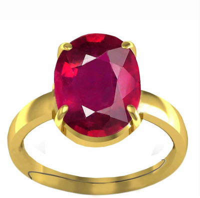 Vaibhav Pratisthan Ruby Stone Gemstone Ring 5.25 Ratti Manik Certified Gold Plated Adjustable Ring Gemstone Stone Ruby Ring for Women and Men Metal Ruby Gold Plated Ring