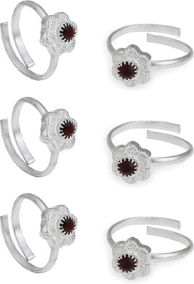 AanyaCentric Alloy Ruby Silver Plated Toe Ring Set