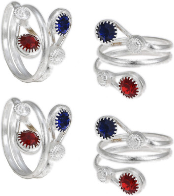 AanyaCentric Alloy Ruby, Sapphire Silver Plated Toe Ring Set