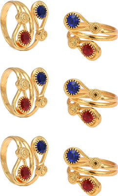 AanyaCentric Alloy Ruby, Sapphire Gold Plated Toe Ring Set