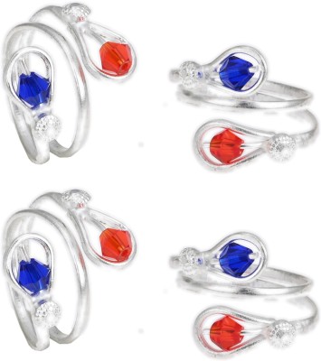 AanyaCentric Alloy Ruby, Sapphire Silver Plated Toe Ring Set