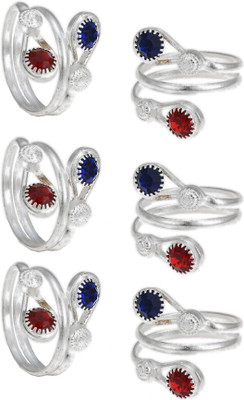 AanyaCentric Alloy Ruby, Sapphire Silver Plated Toe Ring Set