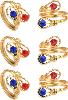 AanyaCentric Alloy Ruby, Sapphire Gold Plated Toe Ring Set
