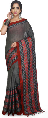 dehi saree Embroidered Handloom Pure Cotton Saree(Grey)