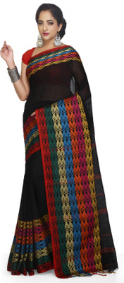 dehi saree Embroidered Handloom Pure Cotton Saree(Black)