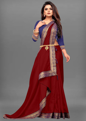 VBHP FASHION Solid/Plain Bollywood Jacquard, Art Silk Saree(Maroon)