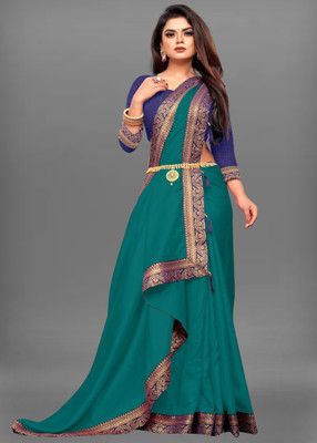 VBHP FASHION Solid/Plain Bollywood Jacquard, Art Silk Saree(Dark Blue)
