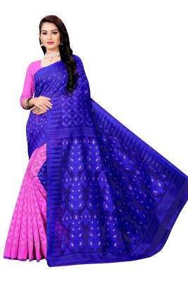 RESHAMDOR SAREES Self Design, Woven Jamdani Cotton Blend, Jacquard Saree(Blue)