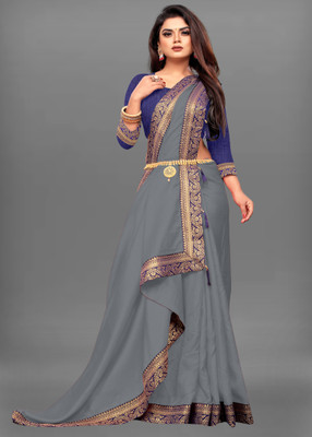 VBHP FASHION Solid/Plain Bollywood Jacquard, Art Silk Saree(Grey)