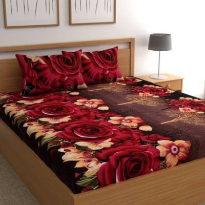 DURGA INTERNATIONAL 180 TC Polycotton King Floral Flat Bedsheet(Pack of 1, Red)