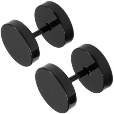 ShobhRam Black Dumble 8MM Studs for Mens/Boys/Girls/Womens/Unisex Stainless Steel Stud Earring (1 Pair) Metal Plug Earring