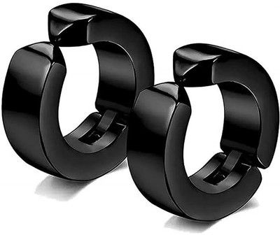 ShobhRam Black Round Clip for Mens/Boys/Girls/Womens/Unisex Stainless Steel Stud Earring (1 Pair) Metal Stud Earring, Clip-on Earring