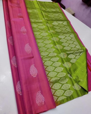 Sarvada Self Design, Woven, Paisley Banarasi Silk Blend Saree(Pink, Green)