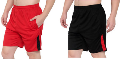 Zonecart Dyed/Washed Men Red, Black Basic Shorts