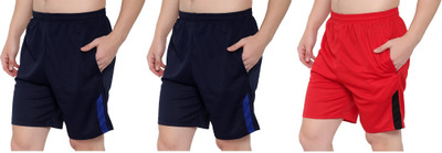 Zonecart Dyed/Washed Men Dark Blue, Red Basic Shorts