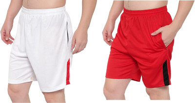 Zonecart Solid Men White, Red Regular Shorts