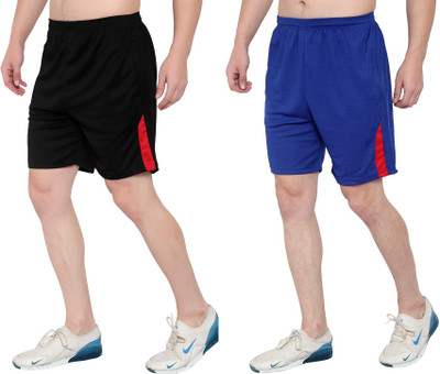 Zonecart Solid Men Black, Light Blue Regular Shorts