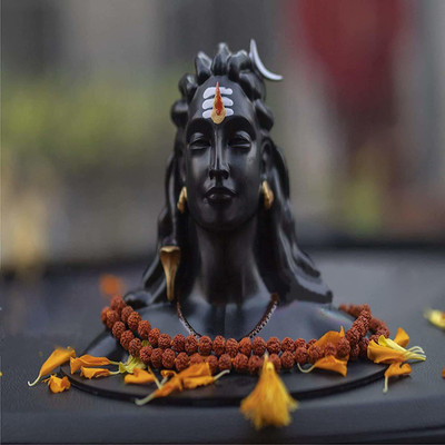 GS Grow n Shine Adiyogi Statue with Rudraksh mala Decorative Showpiece  -  15 cm(Polyresin, Black)