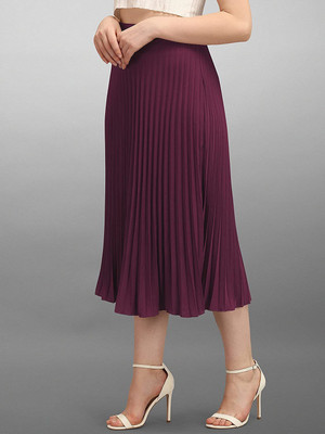 starword Solid Women Pleated Purple Skirt