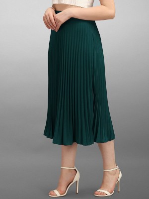 starword Solid Women Pleated Green Skirt