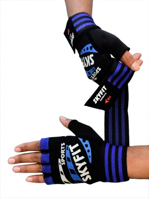 SKYFIT Premium Super Support Gym Sports gloves Gym & Fitness Gloves(Blue, Black)