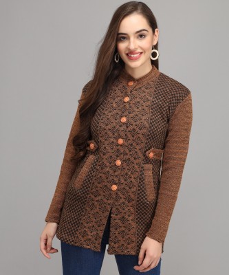 Divastri Printed High Neck Casual Women Brown Sweater