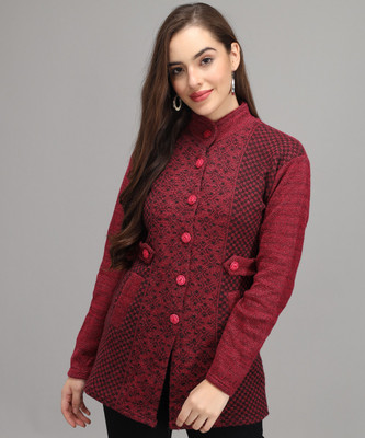 Divastri Printed High Neck Casual Women Pink Sweater