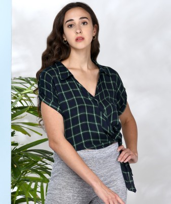 Chimpaaanzee Casual Checkered Women Dark Blue Top