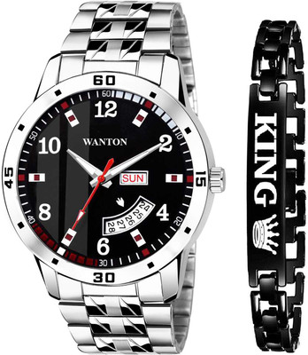 WANTON Black color working day and date steel quality watch with king attractive bracelet combo set watch for men and boys Analog Watch  - For Men