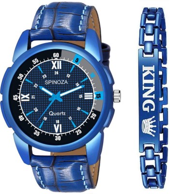 SPINOZA Blue color leather strap with attractive king bracelet new arrival best combo set for boys and men Analog Watch  - For Men