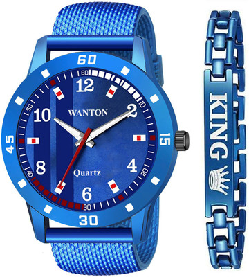 WANTON blue color king bracelet with stylish dots silicon strap trendy style combo boys Analog Watch  - For Men