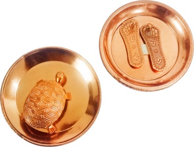 POOJA GHAR Maa Laxmi Charan Paduka with wish fulfilling tortoise and copper plate Copper Yantra(Pack of 2)