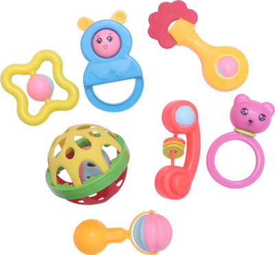 hinik Rattles and Teether for Babies, Set of 7 Pcs - Rattle Rattle(Multicolor)