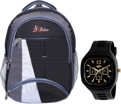 blubags Bags 36 liters Black Backpack & Square Black Analogue Watch School Bag(Black, 36 L)