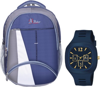 blubags Bags 36 liters Dark Blue Backpack & Square Dark Blue Analogue Watch School Bag(Dark Blue, 36 L)