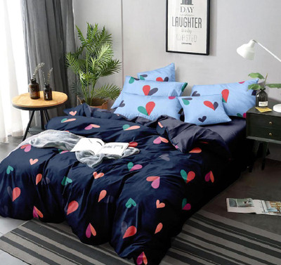Laying Style Cotton King Sized Bedding Set(BLUE-1, Glace Cotton AC Comforter Set King Size Double Bed with 1 Flat bedsheet-inch and 5 Pillow Covers45x70 cm)