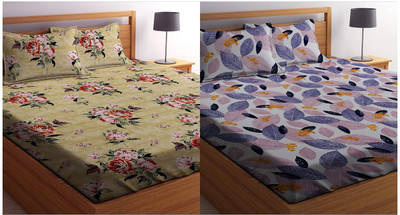 Amrange 144 TC Cotton Double Floral Flat Bedsheet(Pack of 2, Multicolor)