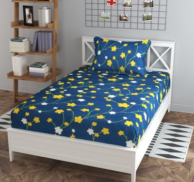 BSB HOME 160 TC Cotton Single Floral Flat Bedsheet(Pack of 1, Yellow)