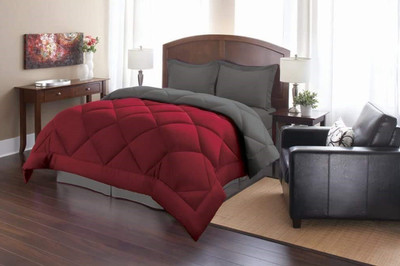 HELGA Checkered Double Comforter for  Mild Winter(Poly Cotton, Grey, Maroon)