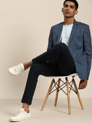 INVICTUS Checkered Single Breasted Casual Men Blazer(Blue)
