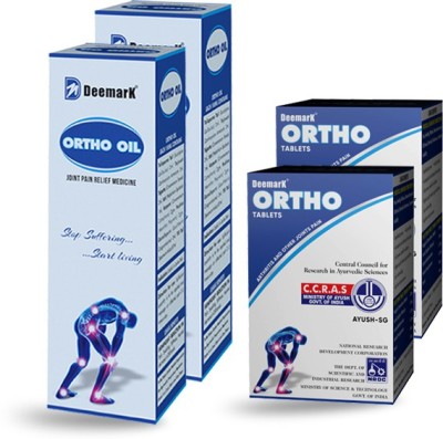 DEEMARK Ortho Oil & Ortho Tablets (2*100 mL + 2*30 Tab) Combo - Joint Pain & Muscles Pain & Cramps | Sprains, Arthritis & twitching | Rehabilitates Stiff Joints | Frozen Joints Tablets(350 g)