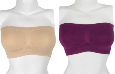 BRATON Women Bandeau/Tube Non Padded Bra(Beige, Purple)