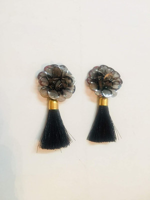 Eerafashionicing Buttons with Tassel for Women (Pack of 2) (Black) Fabric Buttons(Pack of 2)