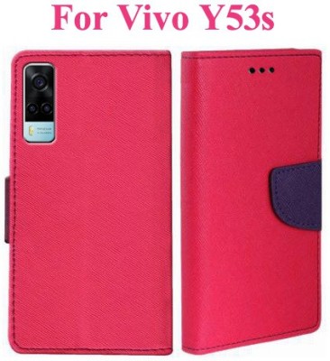 Wristlet Flip Cover for Vivo Y51 2020, Vivo Y51A, Vivo Y31 2021, Vivo Y53s(Pink, Cases with Holder, Pack of: 1)