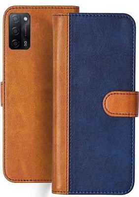 Mycos Flip Cover for Oppo A53s 5G(Blue, Brown, Shock Proof, Pack of: 1)