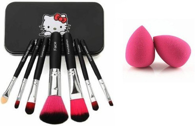 lukaf 2 Puff With Professional 7 Pc Makeup Brush Set Black(2 Items in the set)