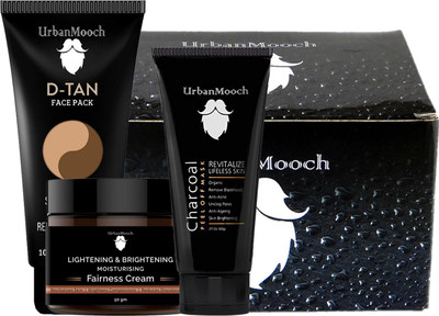 UrbanMooch Set of Detan Face Pack, Charcoal Peel Off Mask & Fairness Cream for Men(3 Items in the set)