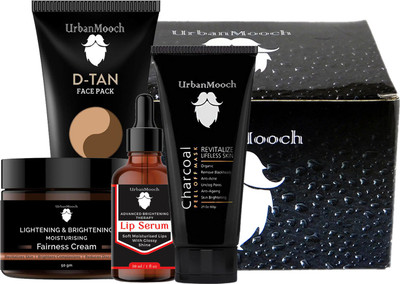UrbanMooch Set of Detan Face Pack, Lip Lightening Serum, Charcoal Peel Off Mask & Fairness Cream for Men(4 Items in the set)