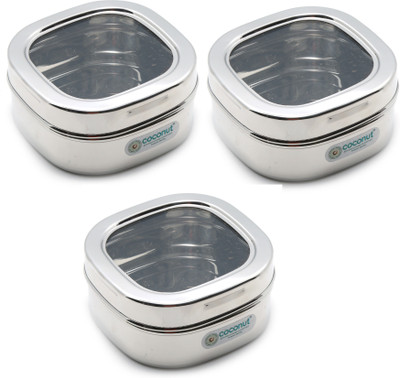 COCONUT Steel Utility Container  - 350 ml(Pack of 3, Silver)